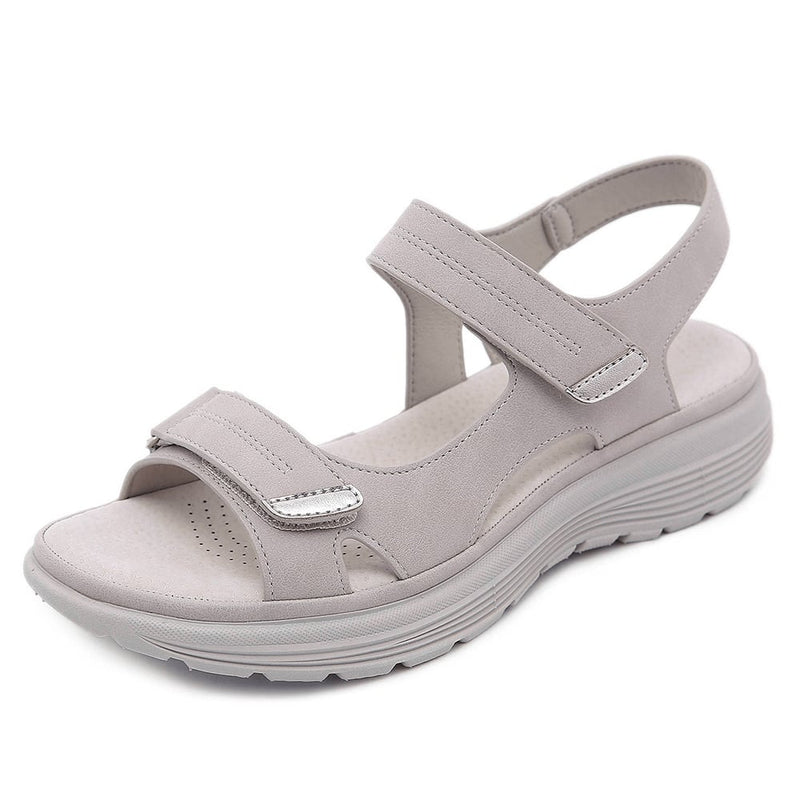 Top-down view of Isolde women's orthopedic sandal in blue showing strap detail and cushioned footbed
