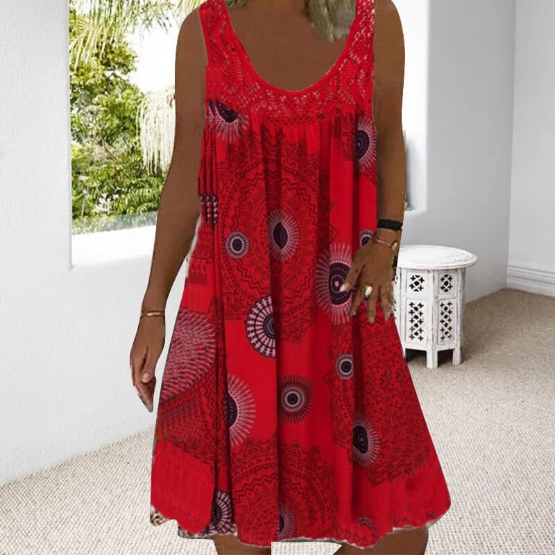 Side view of the sleeveless summer dress showing silhouette and length