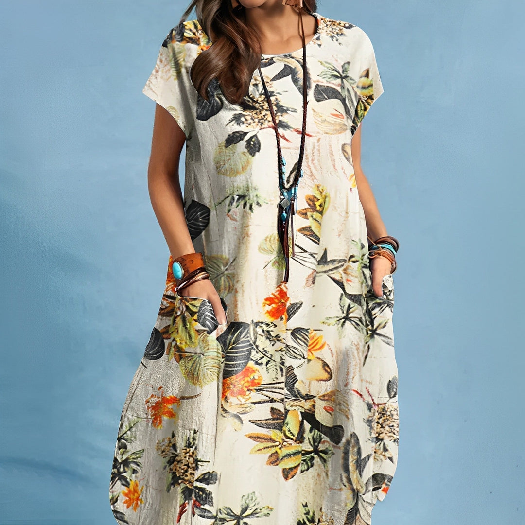 Jackie dress styled for a special occasion, displayed on a model from the front