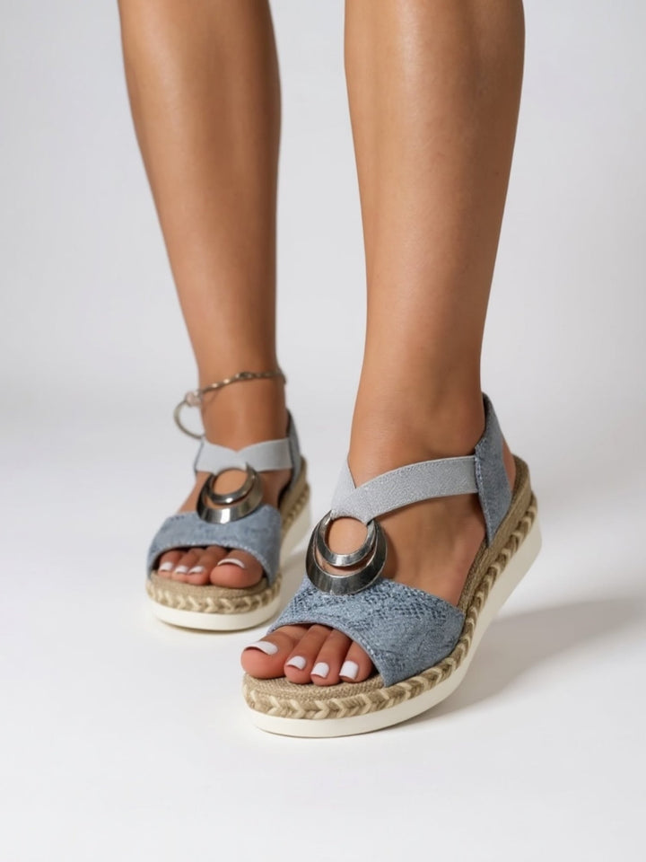 Jade women's sandals in all four color options: beige, black, brown, and blue