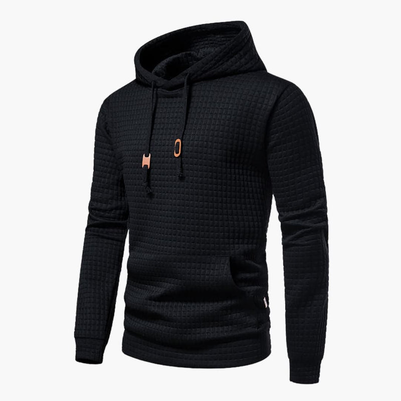 Back view of the Jasper Comfort Hoodie in black highlighting the relaxed fit