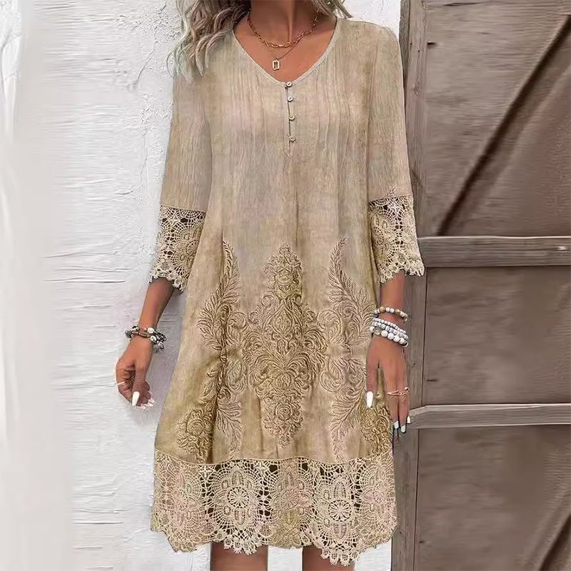 Full-length view of a floral midi dress styled for an everyday casual look