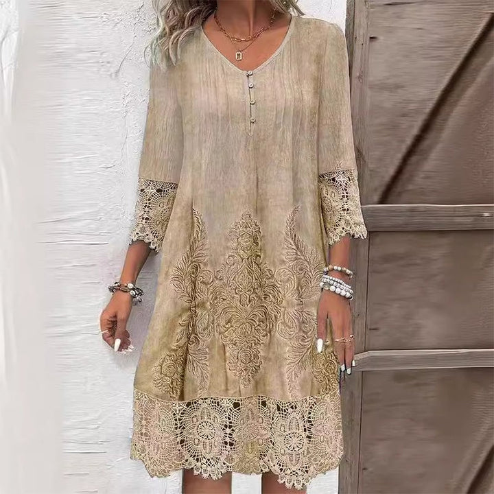 Full-length view of a floral midi dress styled for an everyday casual look