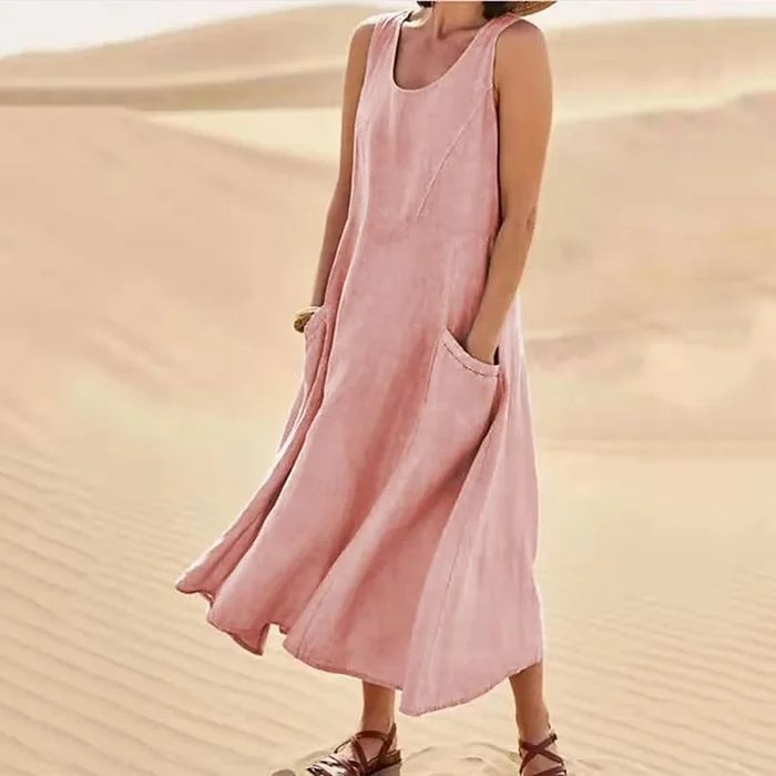 Woman wearing the Jenny everyday dress in a relaxed, flattering silhouette, front view