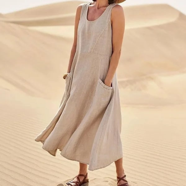 Jenny everyday dress in purple, full-length front view on model