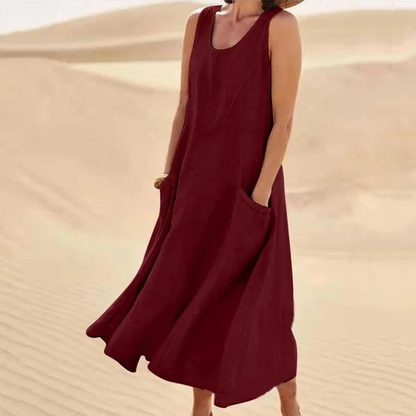 Jenny everyday dress in pine green, deep tone full-length model shot