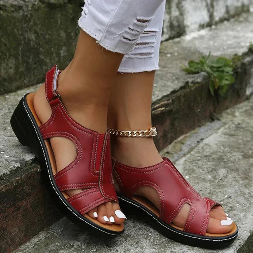 Jodie orthopedic sandal in black shown from above on a neutral background