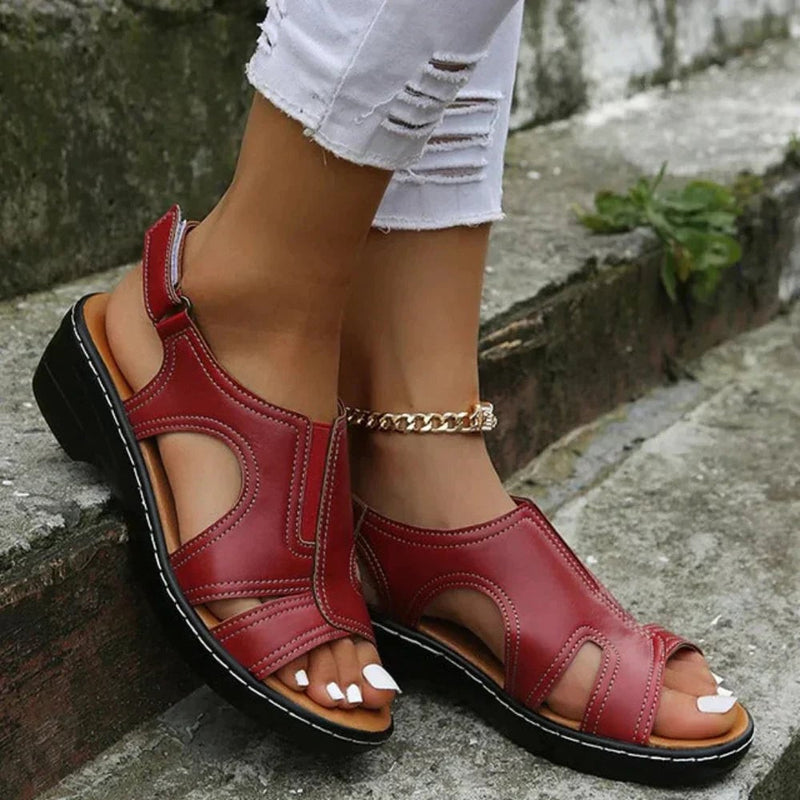 Jodie orthopedic sandal in black shown from above on a neutral background