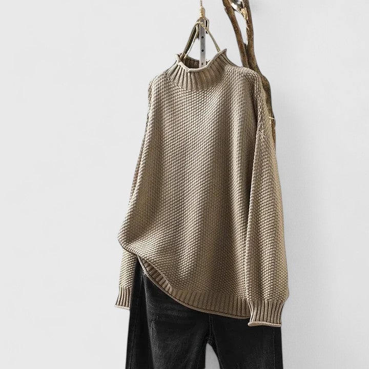Close-up detail of the Jordyn sophisticated sweater highlighting its smooth, soft fabric texture