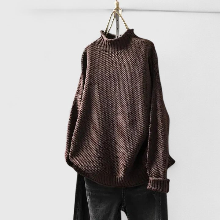Close-up of the neckline and shoulder detail on the Jordyn sophisticated sweater