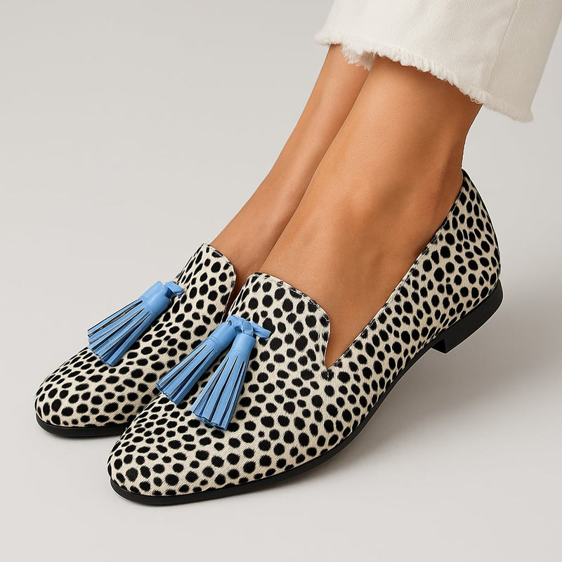Black tassel loafers with cushioned insoles and sleek silhouette from Florimay
