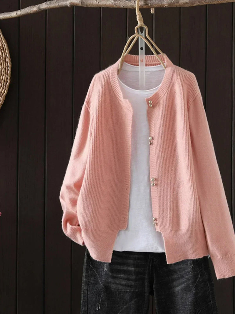 Close-up detail of the Josephine cardigan fabric showing its soft, smooth texture