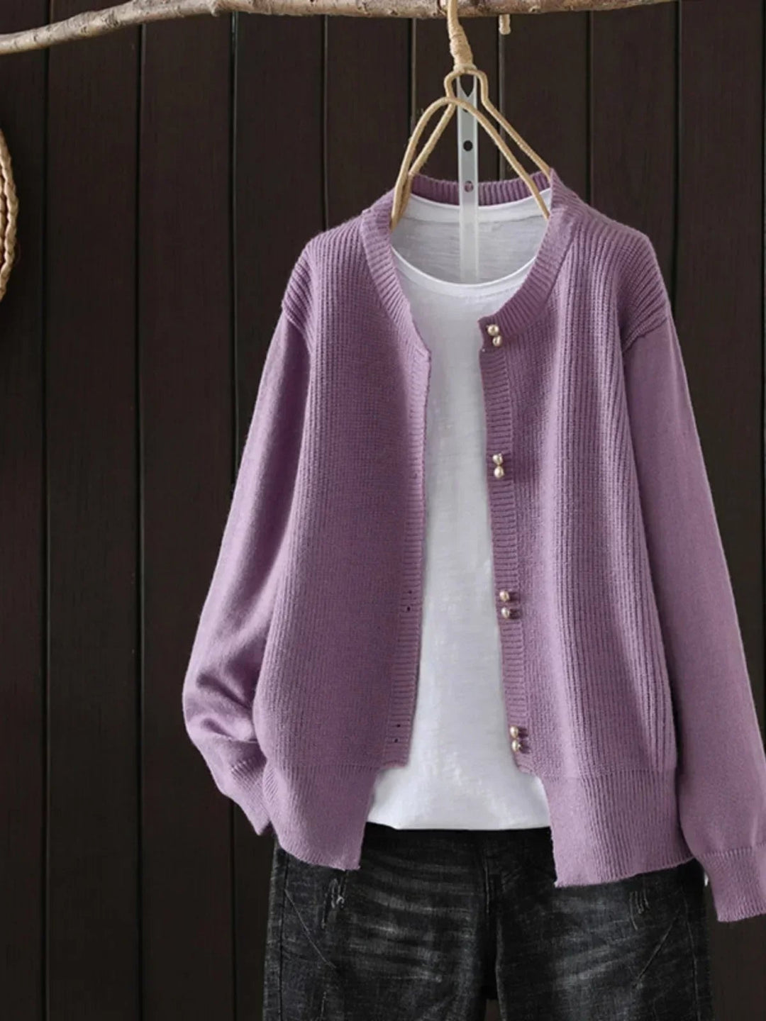 Josephine cardigan styled with jeans and a simple top for an effortless casual look