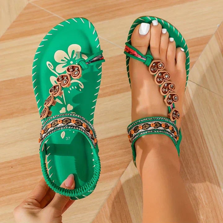 Josephine sandals in green color option showing full silhouette and sole profile