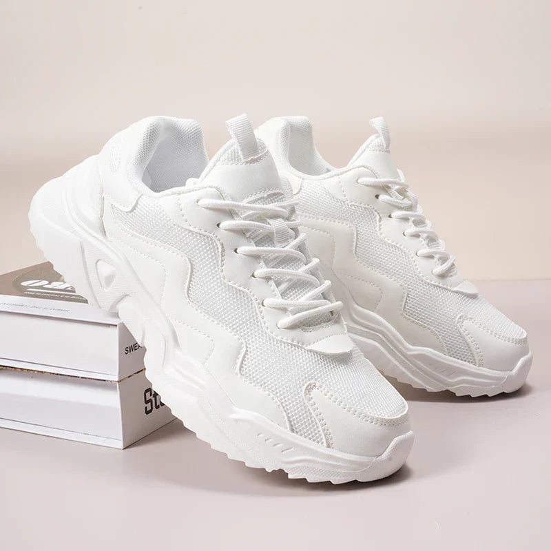 Josephine women's walking sneakers in white with breathable mesh upper, side view