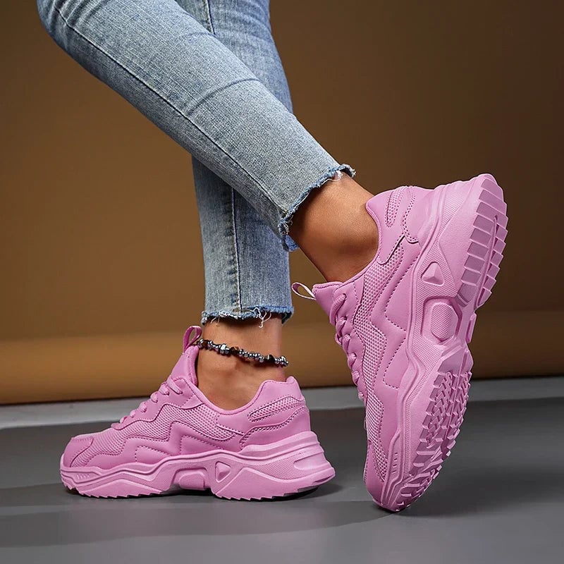 Josephine women's walking sneakers in pink, side profile on clean white background