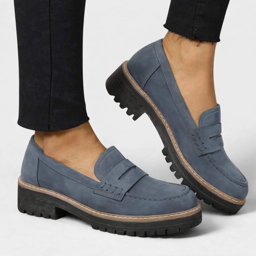 Florimay Journey Orthopedic Loafers styled with tailored trousers for an everyday chic look