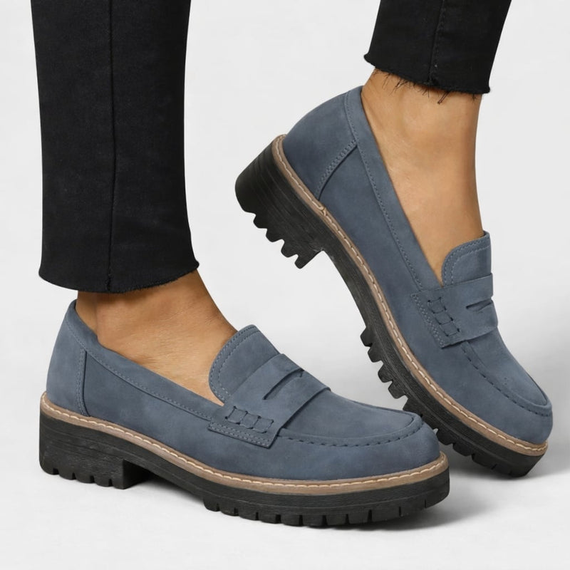 Florimay Journey Orthopedic Loafers styled with tailored trousers for an everyday chic look