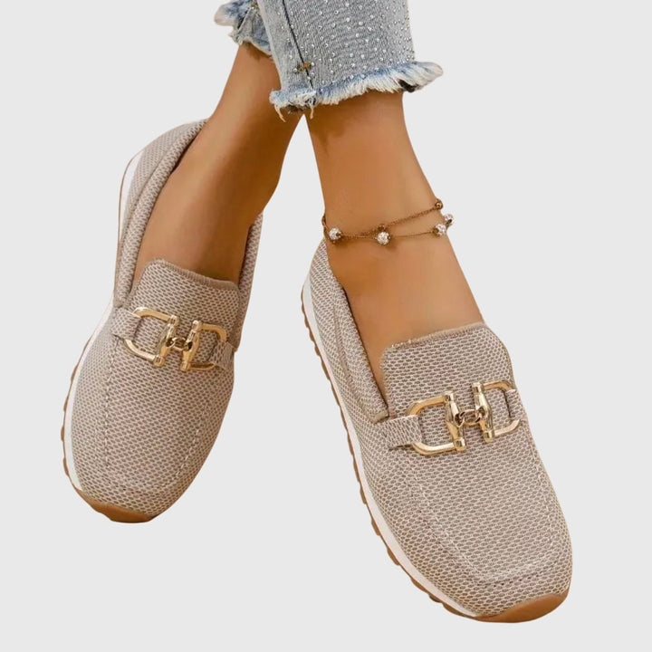 June orthopedic loafers in gray showing flexible upper and slip-on silhouette