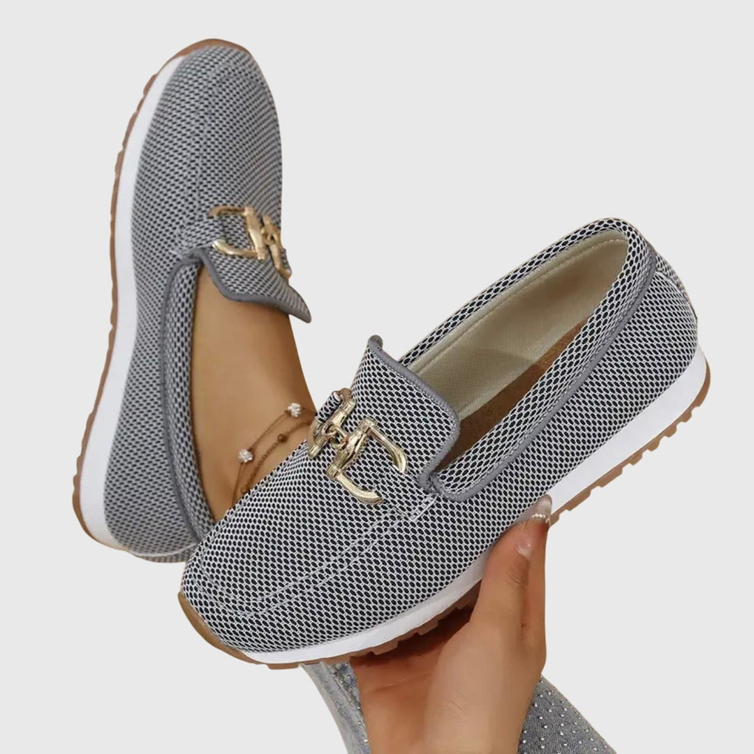 Interior cushioned footbed detail of June orthopedic loafers