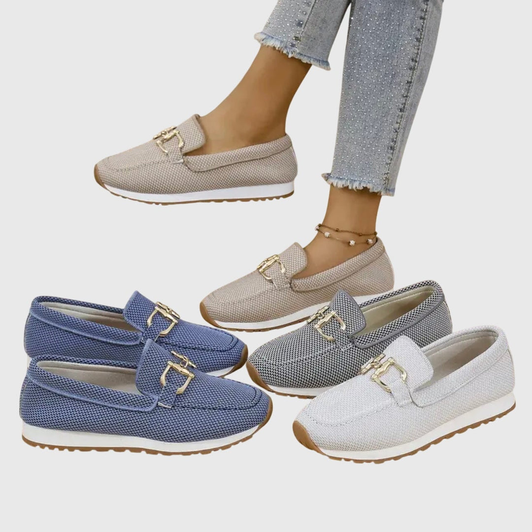 All four color options of June orthopedic loafers — beige, blue, gray, and white