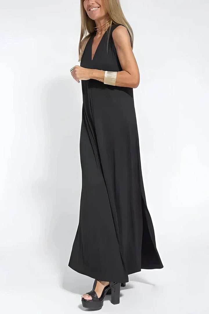 Flat lay of the coordinated cardigan and long dress set in all four available colors: green, black, coffee, and white