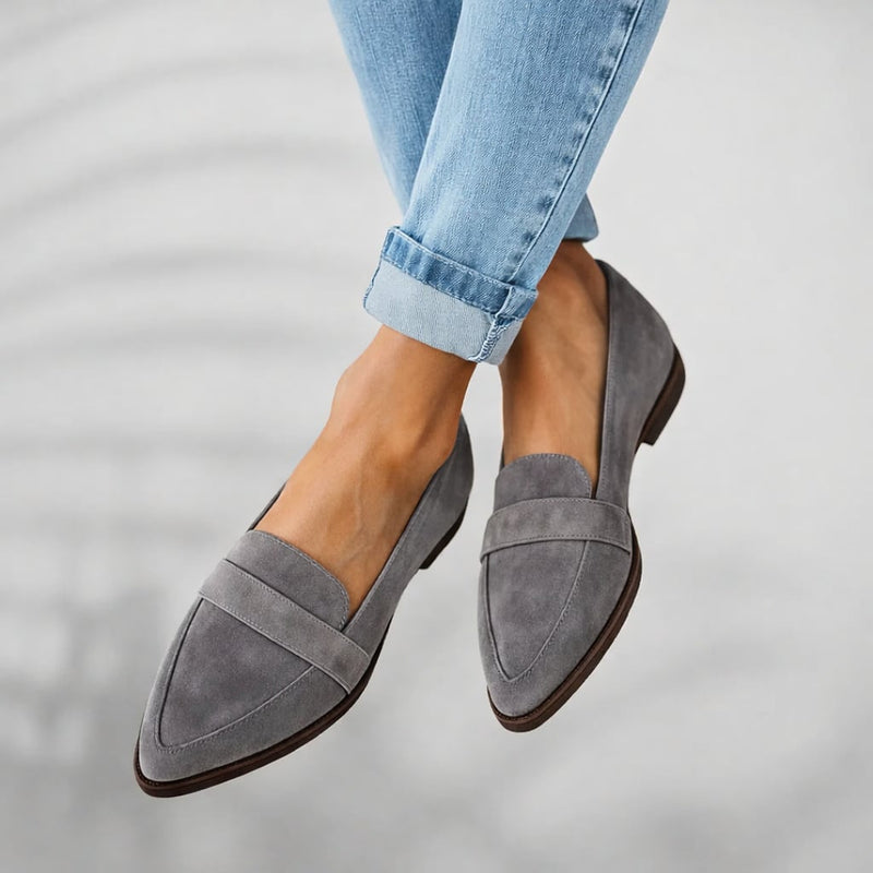 Close-up of Kaitlyn sleek toe loafers showing cushioned insole and refined toe shape