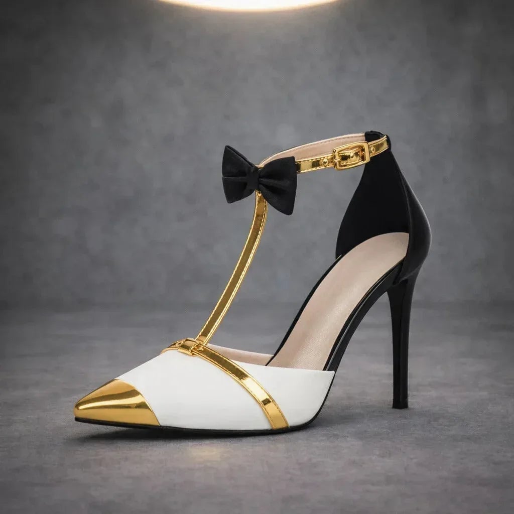 Katarina lavender ankle strap stilettos, rear view showing heel height