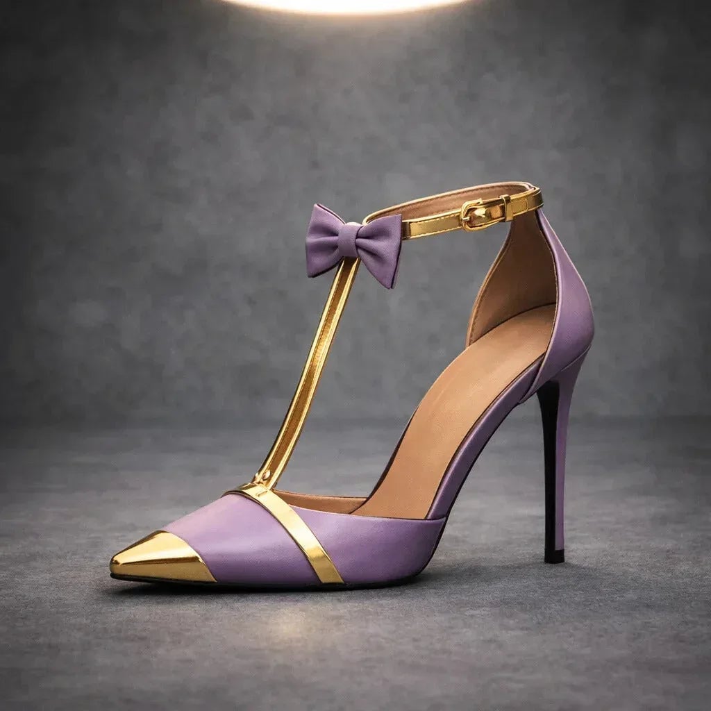 Katarina stiletto heels in white and lavender displayed side by side for color comparison