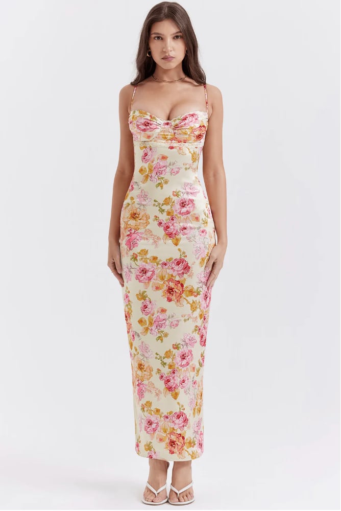 Back view of the Katherine spaghetti strap floral dress in floral pink