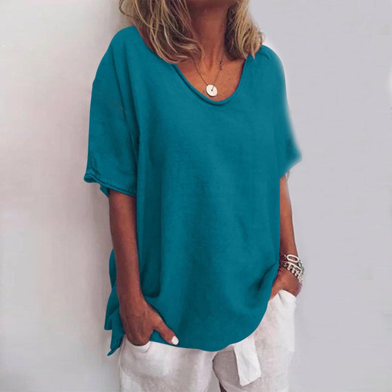 Kathleen comfortable loose blouse styled for a casual daytime outfit on a model