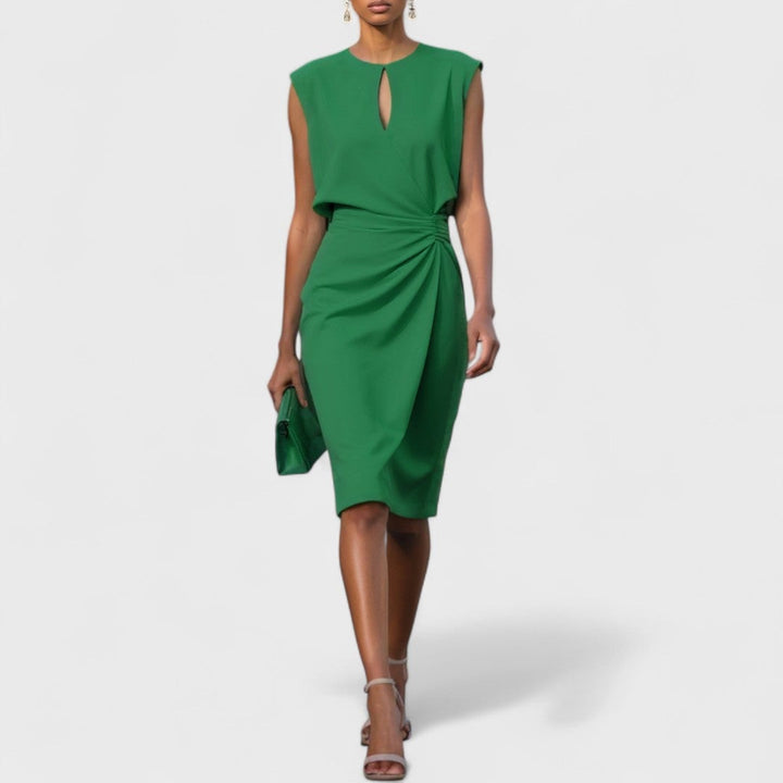 Kathy elegant classy dress laid flat showing full length and hem detail