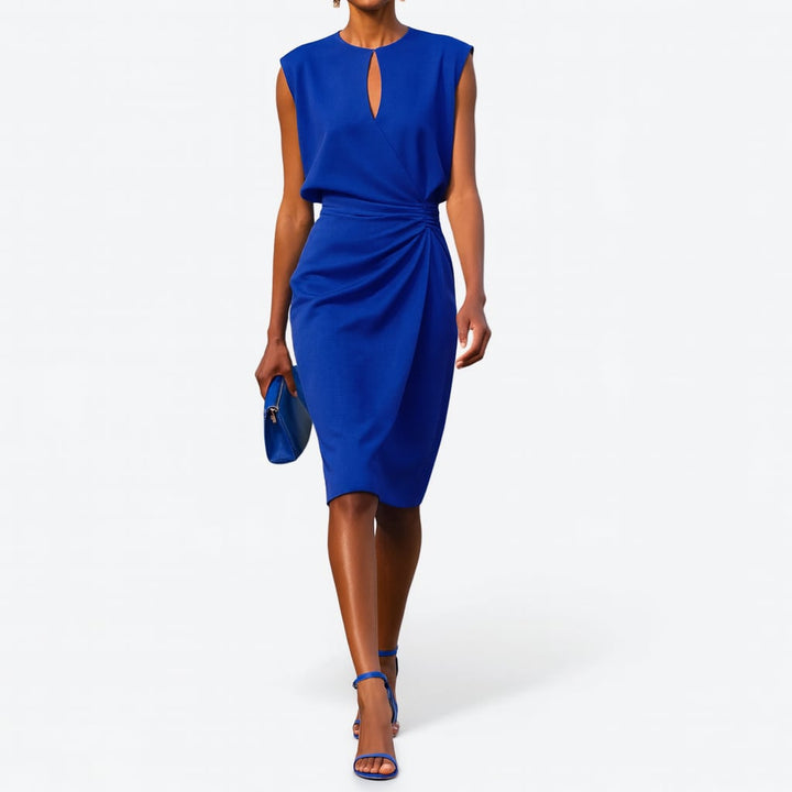 Back view of the Kathy elegant classy dress showing design and fit