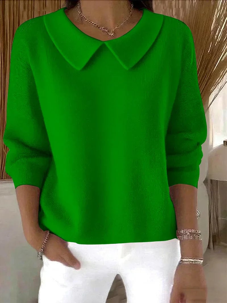 Front view of the Katie Classic Sweater showing clean lines and soft lightweight fabric