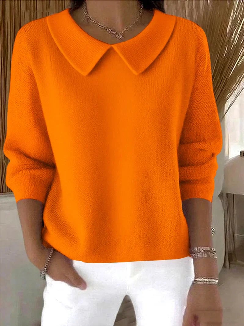 Katie Classic Sweater shown in multiple color options including Pink, Green, Blue, White, and Orange
