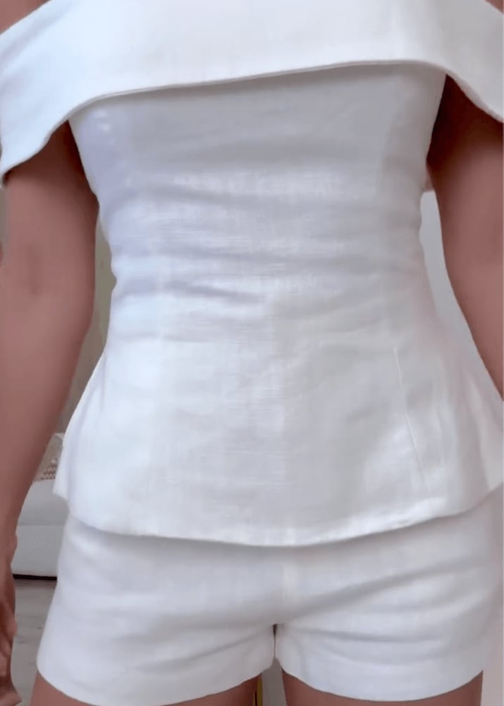 Khaki two-piece tailored suit, front full length view