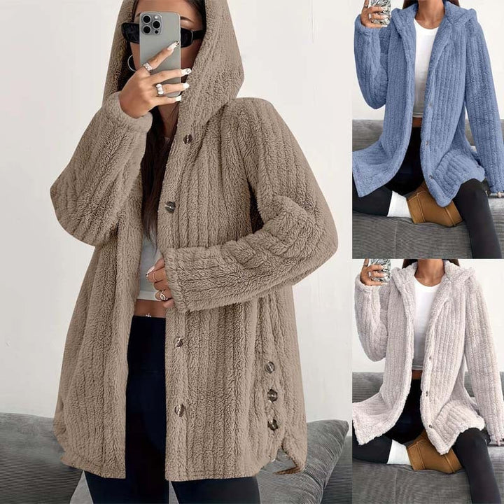 Flat lay of the Kendall hooded cardigan showing color and fabric detail