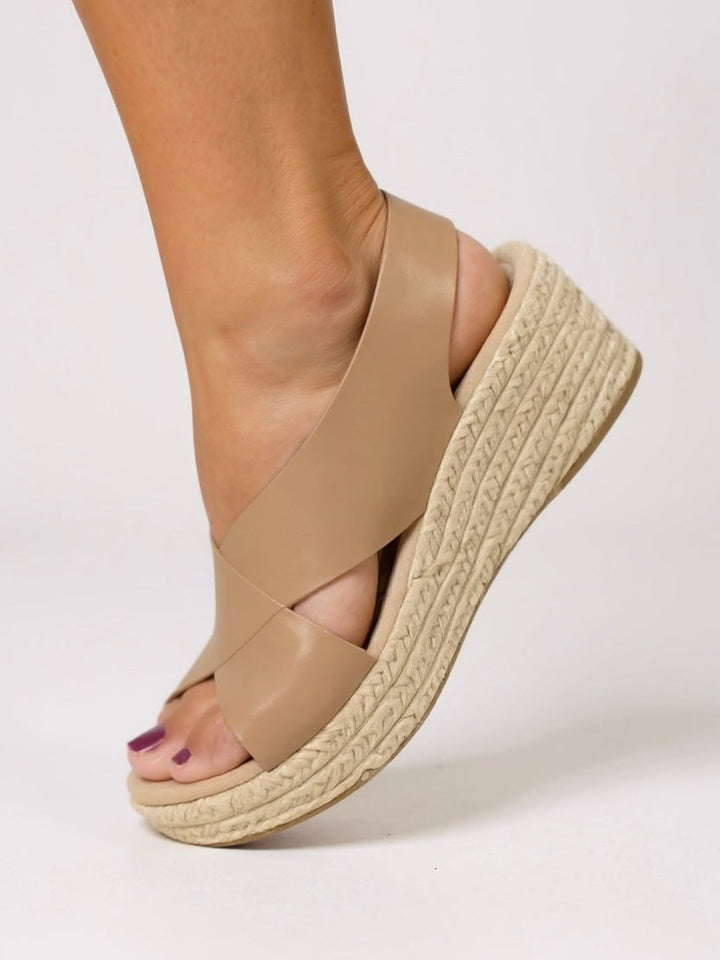 Kendall espadrille wedge sandal in black displayed from the front on a white background