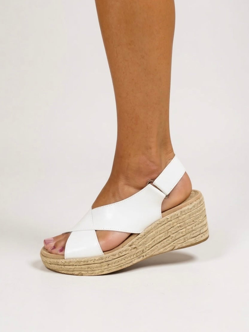 Kendall espadrille sandal in beige shown from above highlighting the woven wedge detail