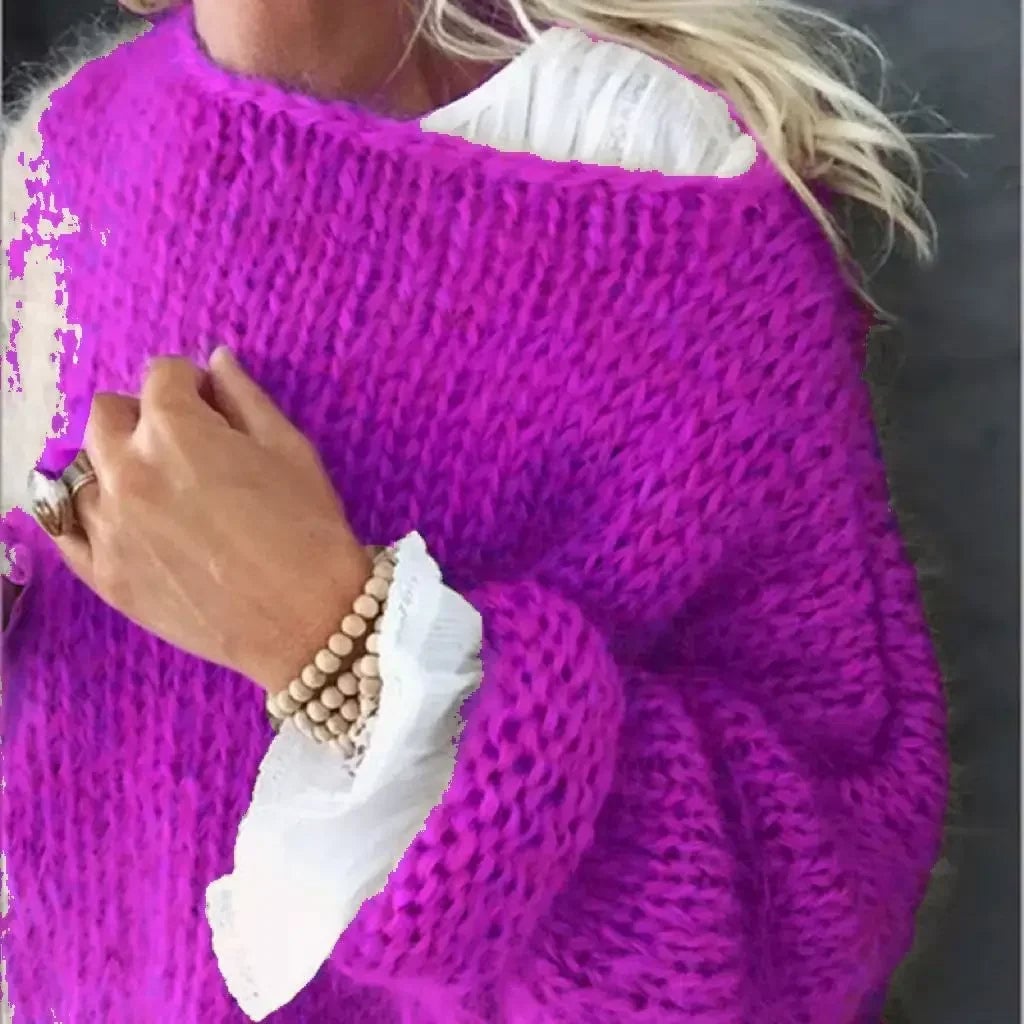 Side profile of woman in lightweight knitted sweater showing silhouette and easy layering potential