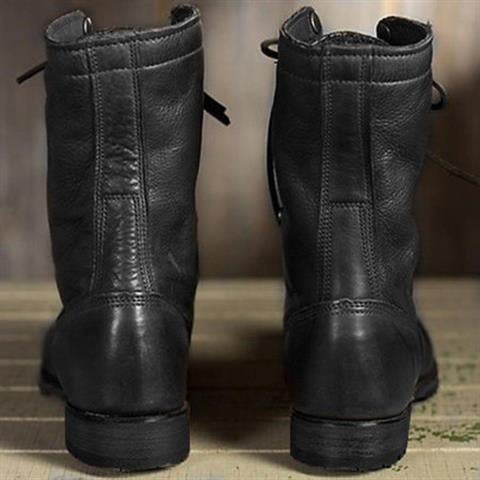 Dark brown and black women's lace-up boots side by side showing both color options
