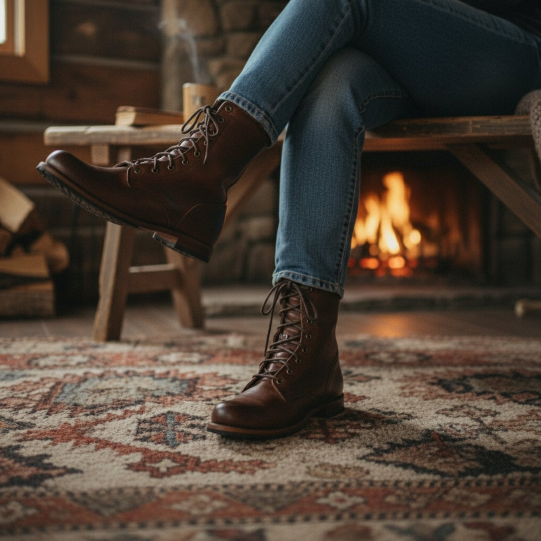 Women wearing Florimay lace-up boots styled with casual everyday outfit, showcasing versatile look