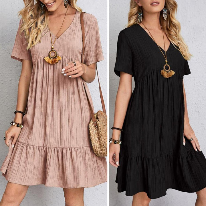 Collection of the elegant layered belly-coverage dress displayed in multiple colors