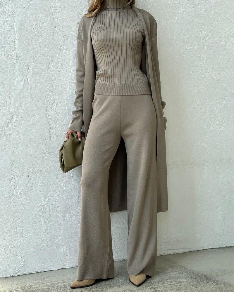 Krista elegant three-piece set in blue styled casually with sneakers for an effortless everyday look