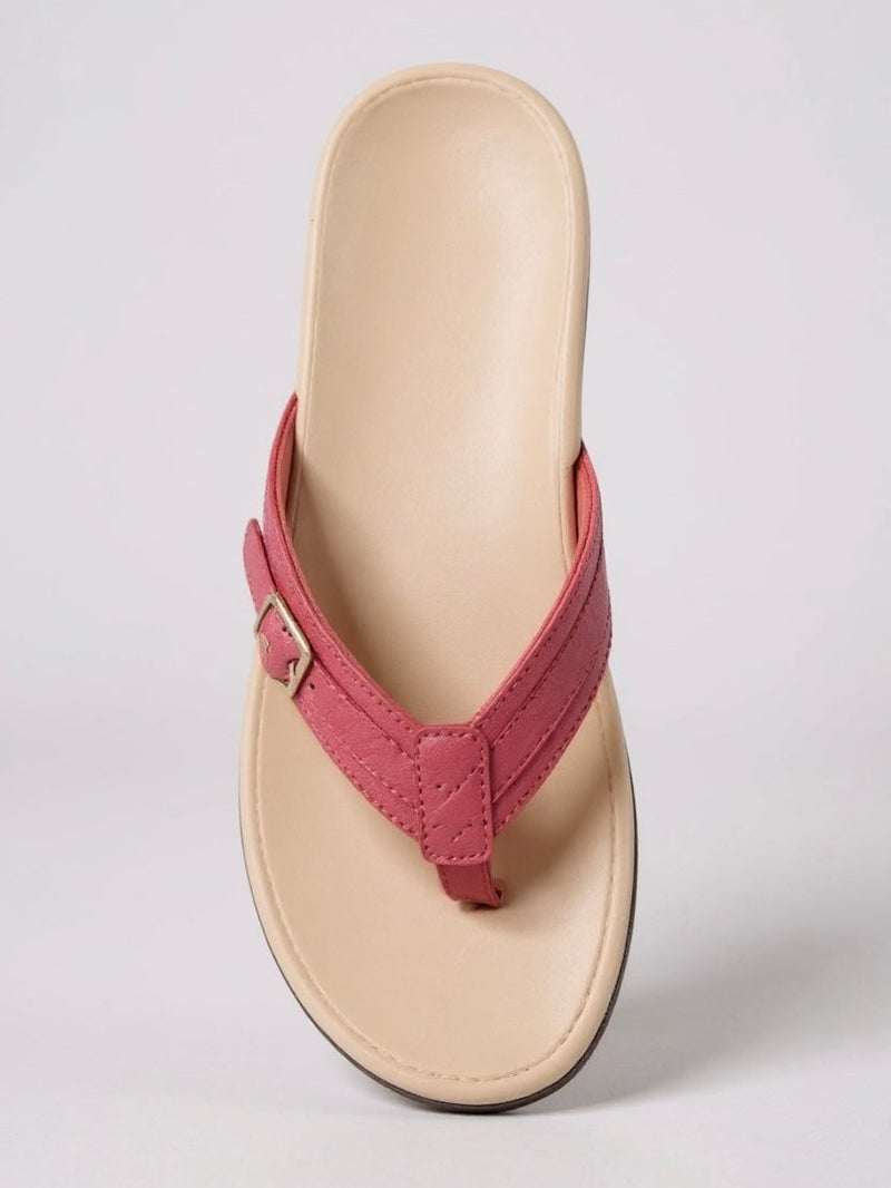 Lantana thong sandals in black showing cushioned footbed detail, side profile view