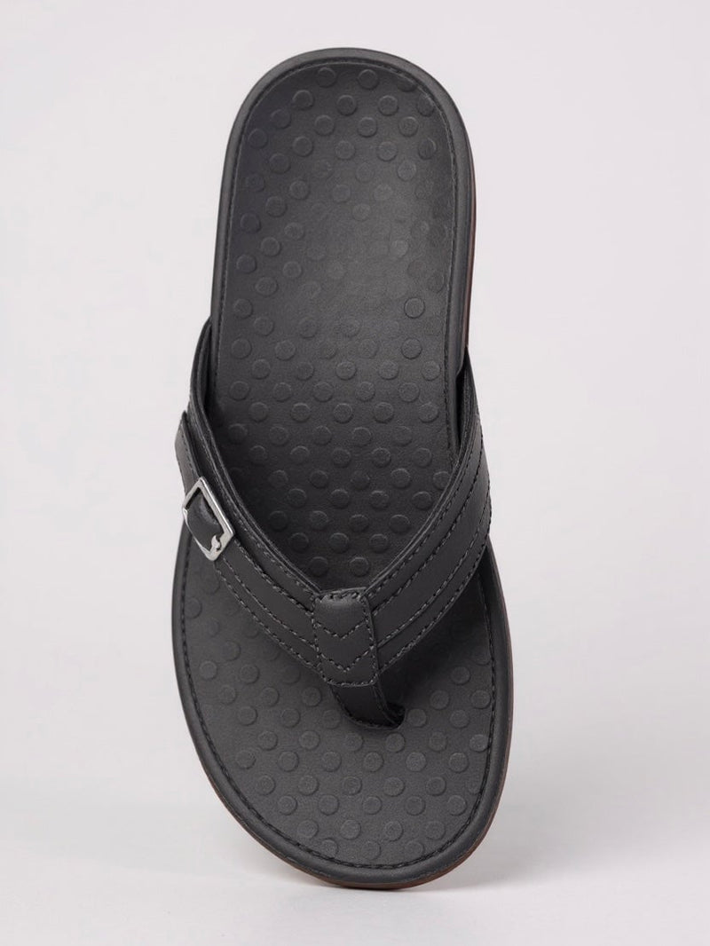 Lantana women's thong sandals in dark blue shown flat lay from above