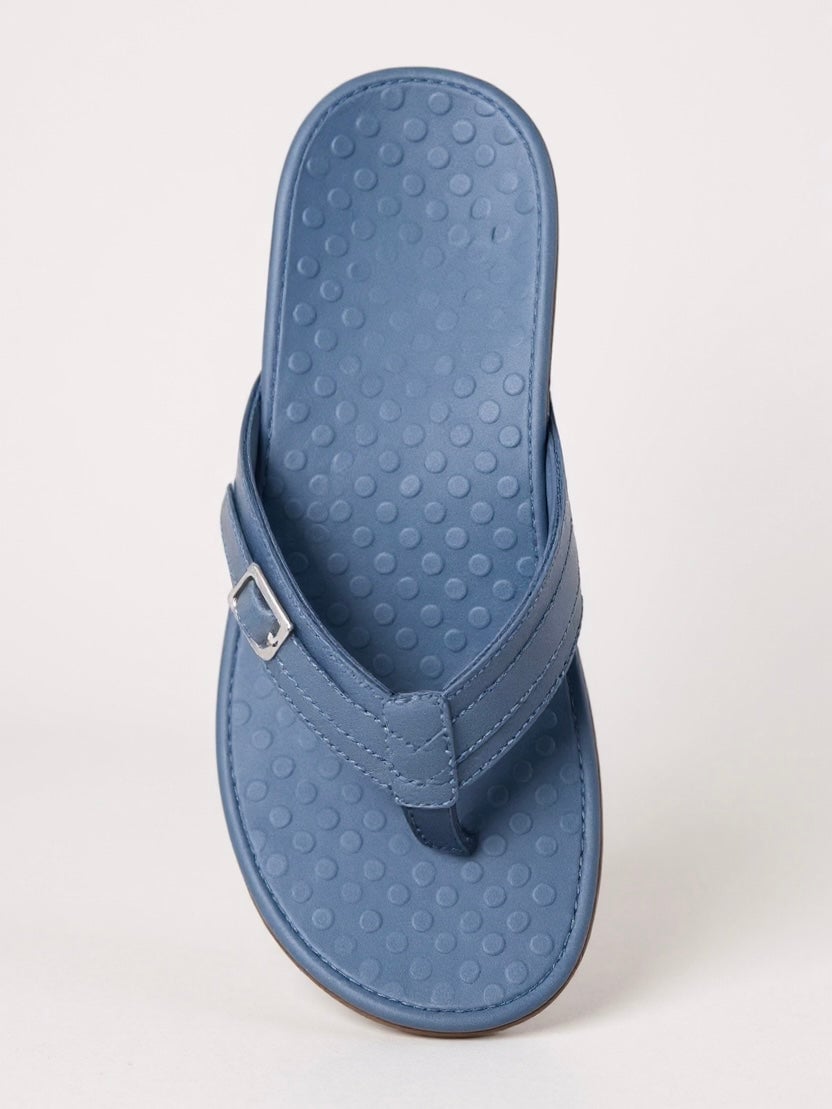 Lantana cushioned sandals in yellow with minimalist thong strap, three-quarter view