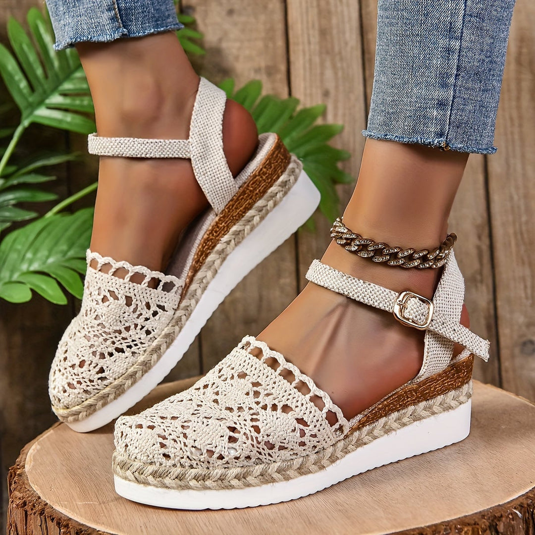 Lantana women's orthopedic adjustable sandals in beige, front three-quarter view showing adjustable straps and cushioned footbed