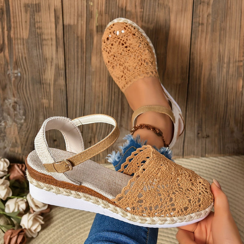 Lantana women's sandals in beige, side profile showing ergonomic arch support and breathable construction