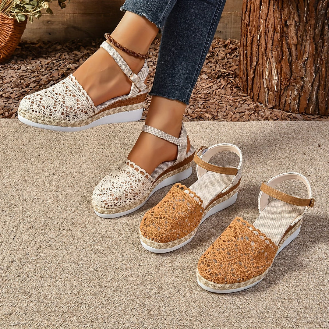 Lantana adjustable sandals in beige worn on feet, showcasing fit and casual everyday styling